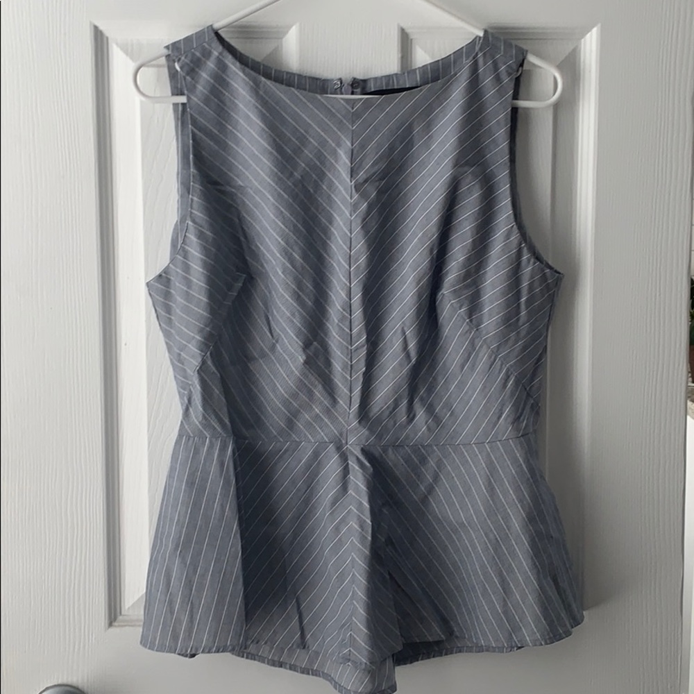 Blue and white stripe peplum tank top
